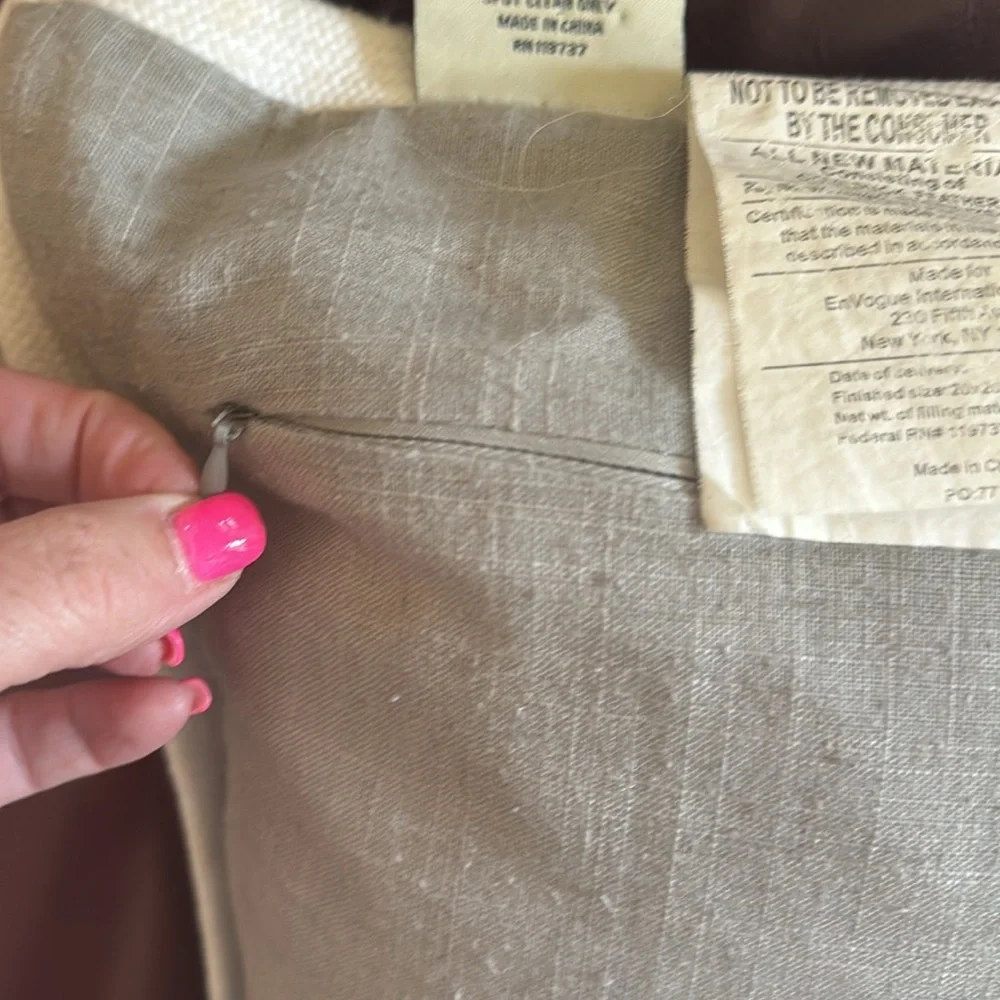 DOMAIN Taupe Ivory Linen Blend Medallion Embroidered Feather Pillow EUC $75